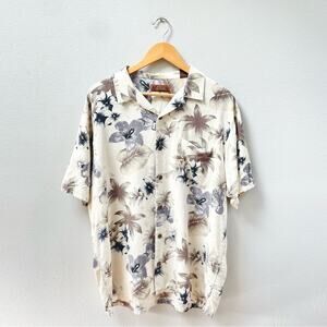 Tasso Elba 100% Silk Short Sleeve Button Down Hawaiian Shirt in Floral Men's XL